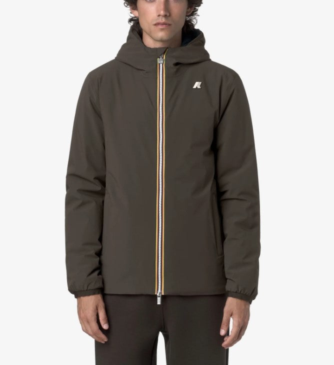 K-Way Reversible Brown Waterproof Jacket With Adjustable Hood