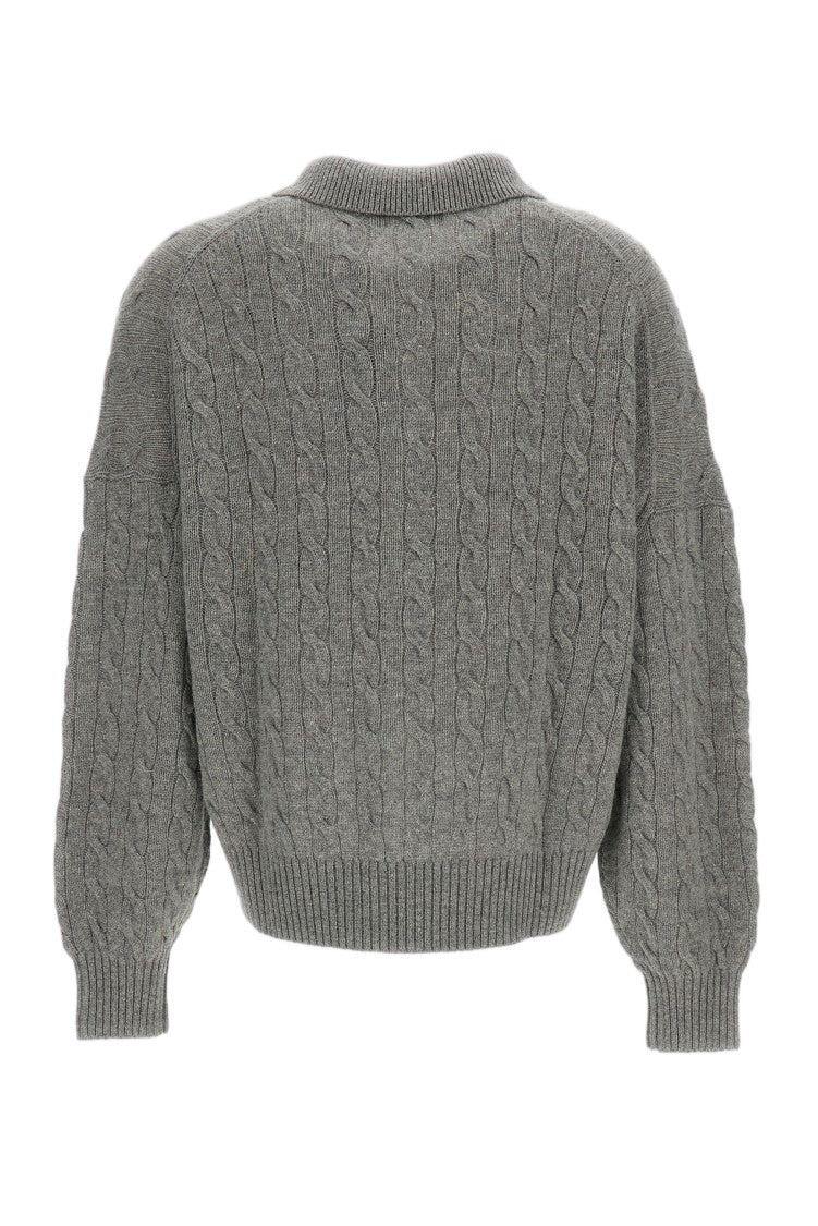 Polo Ralph Lauren Grey Cable-Knit Cashmere-Blend Polo Sweater