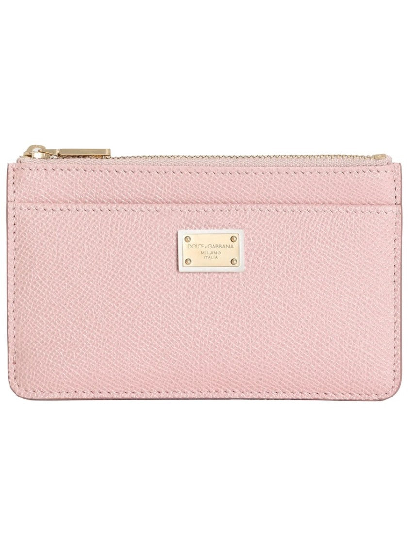 Dolce & Gabbana Pink Textured Leather Zippered Card Holder
