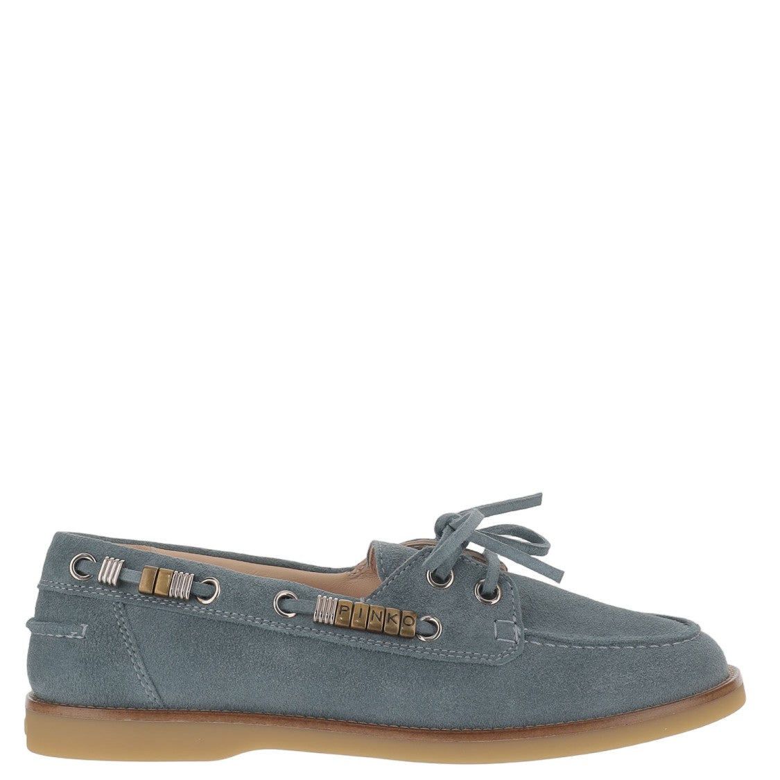 Pinko Leather Blue Loafers With Metal Accent Detailing