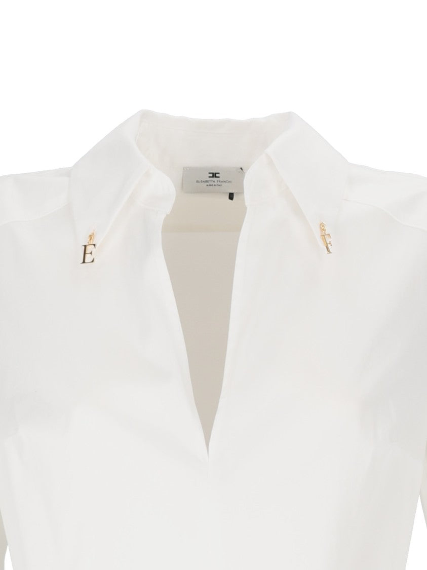 Elisabetta Franchi Tailored Blouse With Deep V-Neckline And Metallic Accents