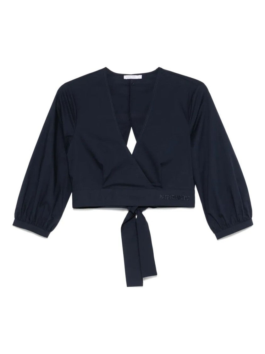 Patrizia Pepe Wrap Design V-Neck Top With Voluminous Sleeves