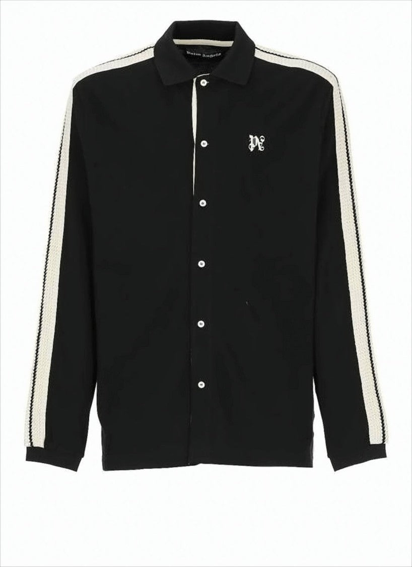 Palm Angels Contrasting Stripe Cotton Jacket With Classic Collar