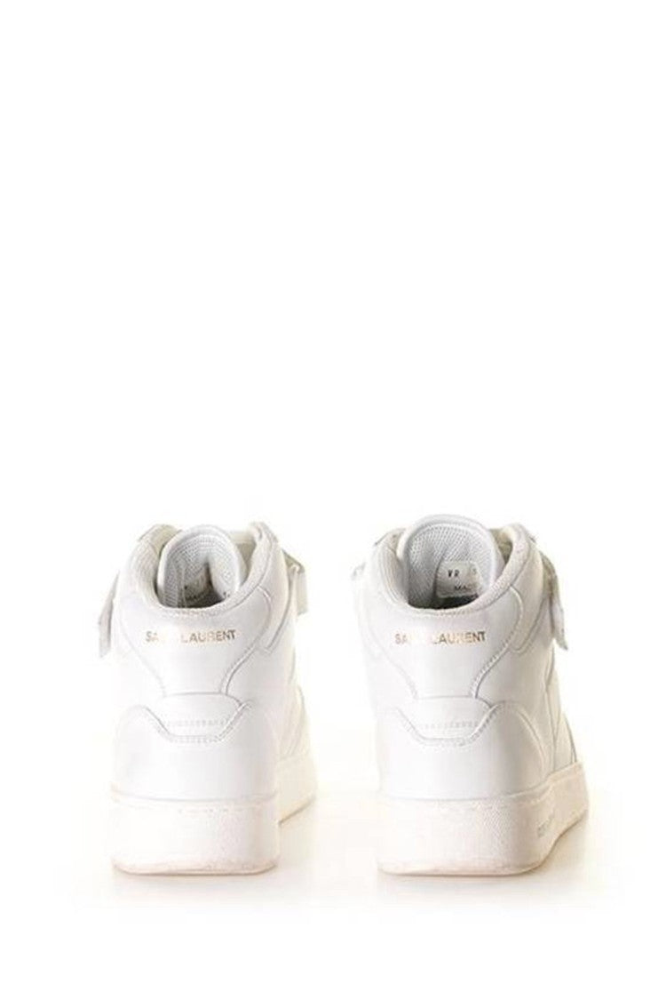 Saint Laurent White High-Top Hook-And-Loop Strap Leather Sneakers