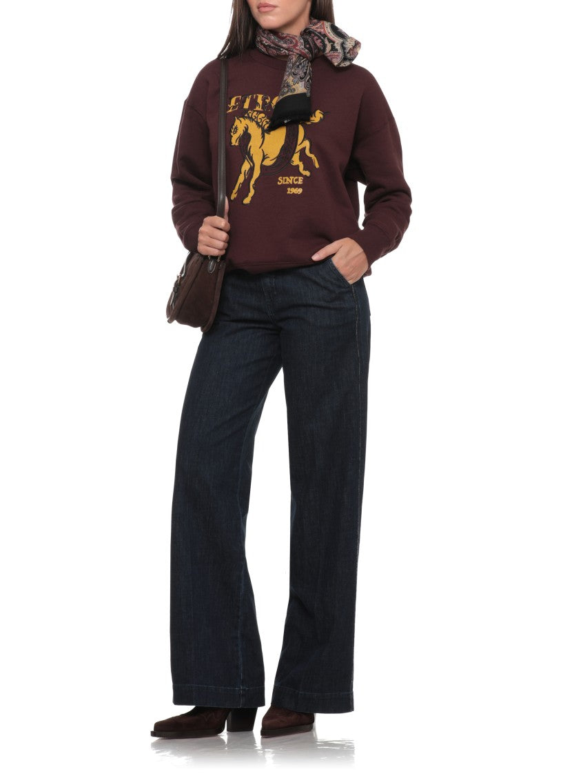 Etro Bordeaux Cotton Sweatshirt With Contrasting Logo Print
