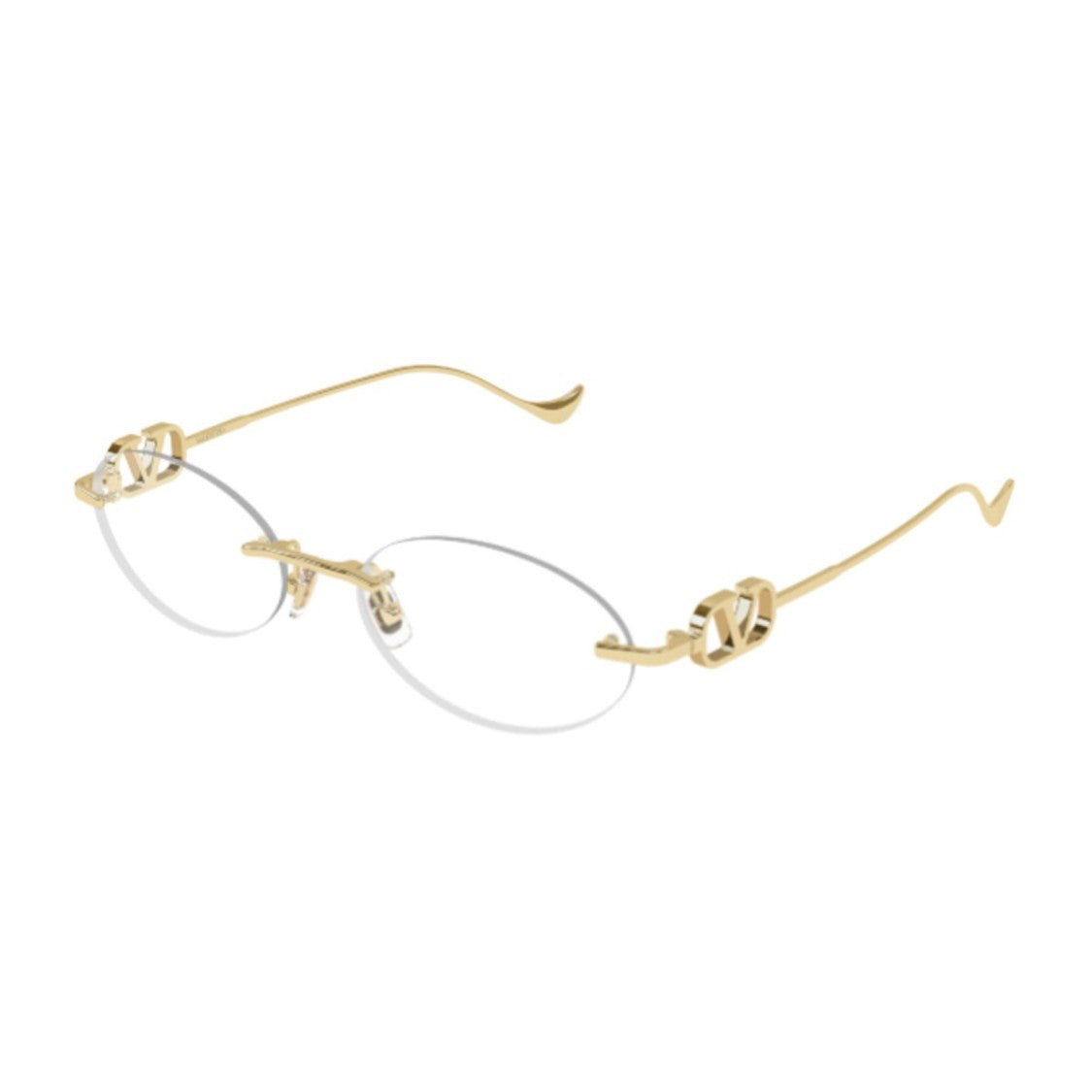 Valentino Gold Vg0032s V Logo Rimless Metal Oval Sunglasses