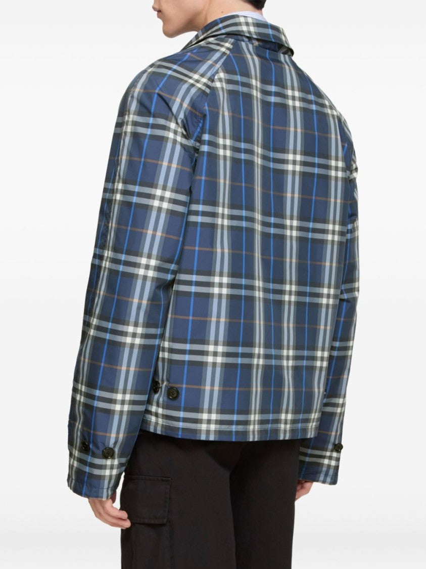 Burberry Blue Reversible Check Cotton Bomber Jacket