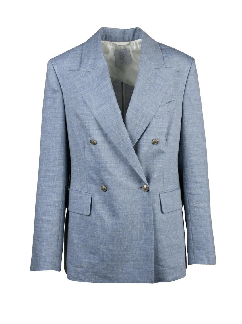 Eleventy Light Blue Double-Breasted Linen Wool Jacket
