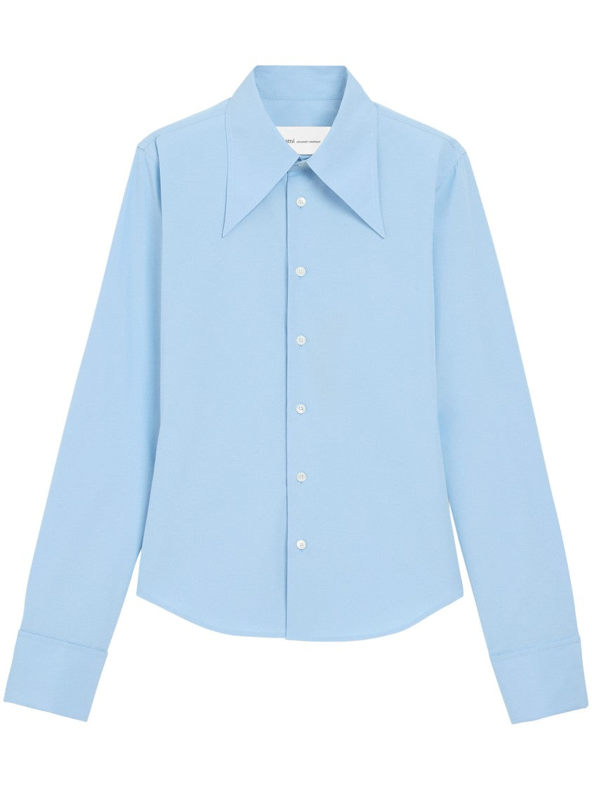 Ami Paris Light Blue Long-Sleeve Shirt With Pointed Collar