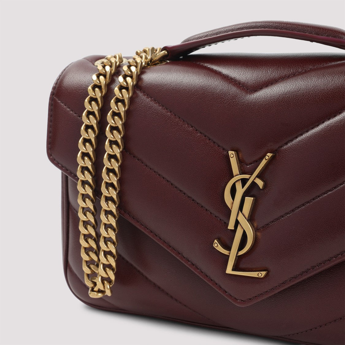 Saint Laurent Quilted Burgundy Lambskin Shoulder Bag