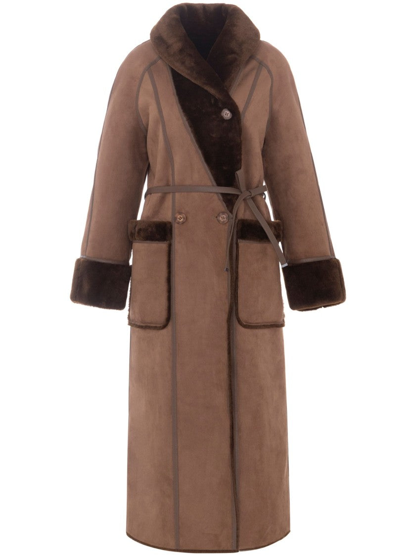 Urbancode Reversible Long Coat With Plush Faux Fur And Velvety Suede Finish
