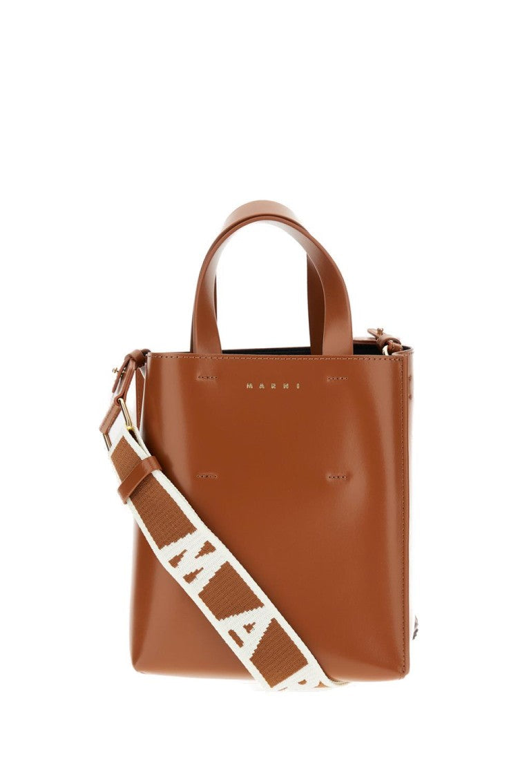 Marni Mini North/South Calf Leather Tote With Gold Accents