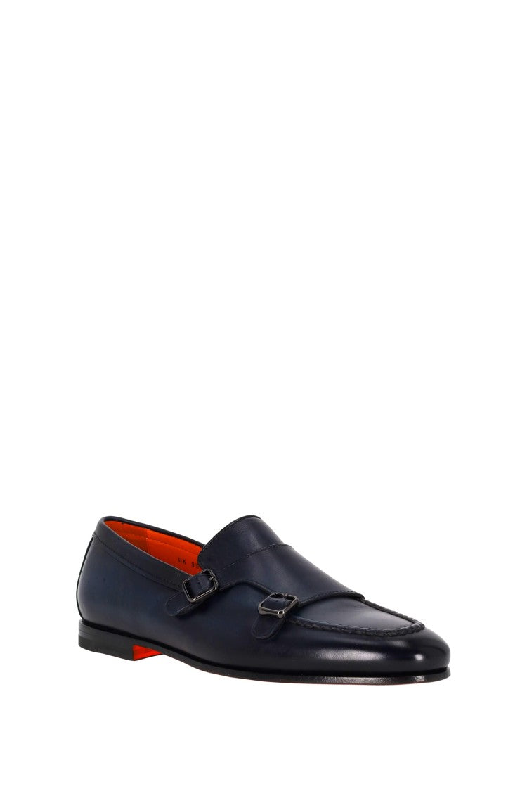 Santoni Double-Buckle Leather Shoes Goodyear Construction