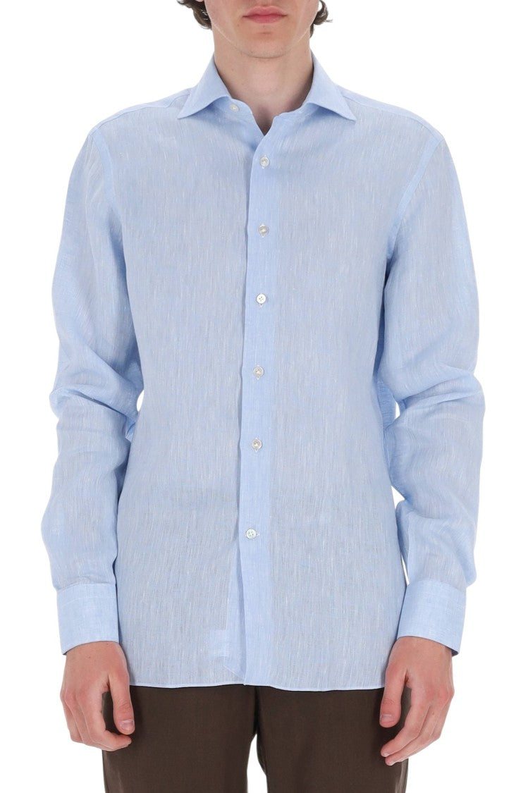 Borriello Light Blue Pure Linen Casual Shirt