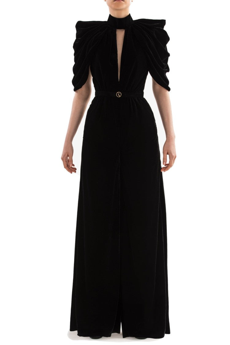 Saiid Kobeisy Jet Black Velvet Jumpsuit