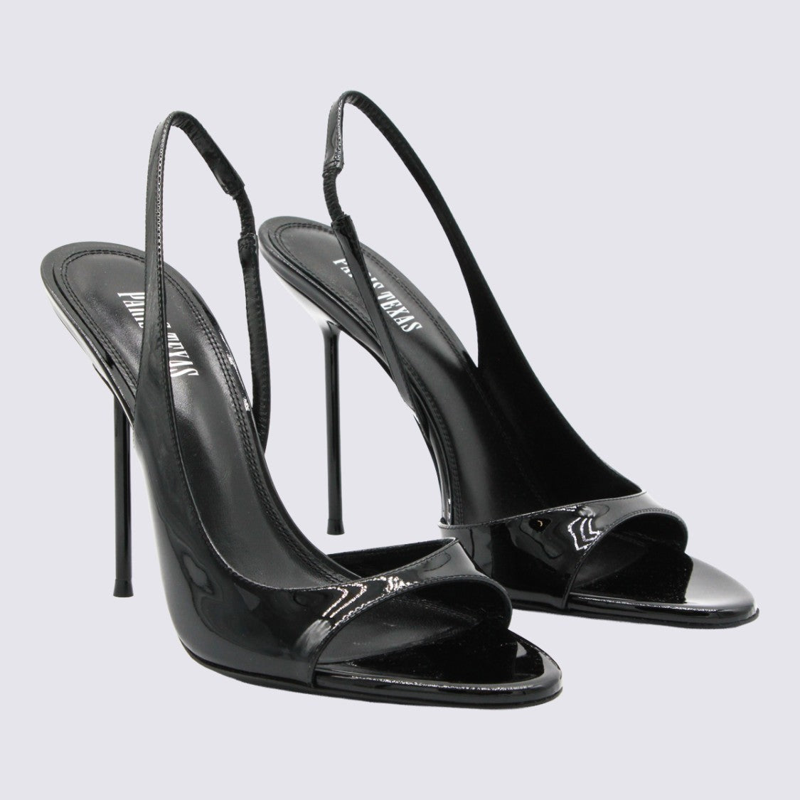 Paris Texas Glossy Black Patent Open-Toe Sandals With Stiletto Heel
