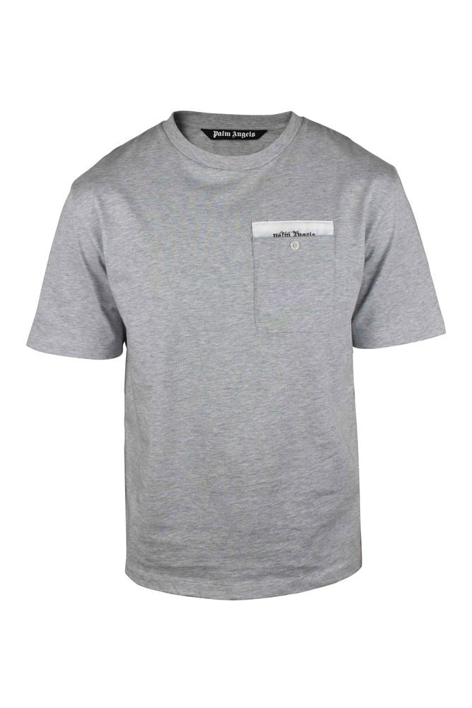 Palm Angels Grey Cotton T-Shirt With One-Button Pocket