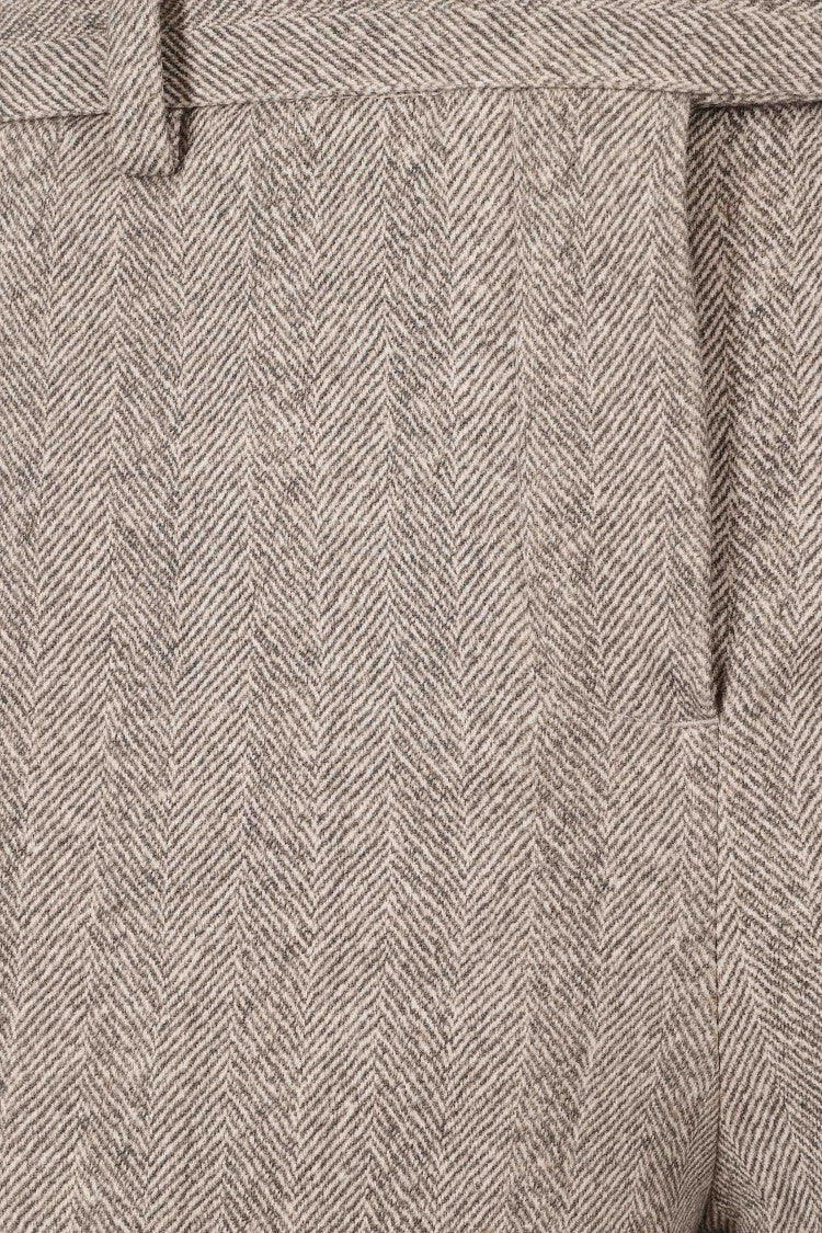Circolo 1901 Brown Masculine Herringbone Cotton-Blend Straight-Leg Pants
