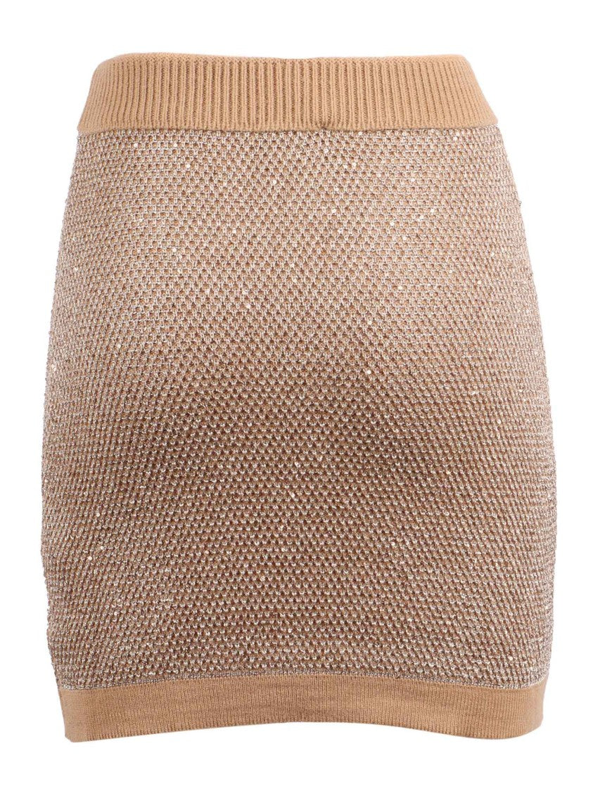 Elisabetta Franchi Textured Gold Accent Knit Mini Skirt