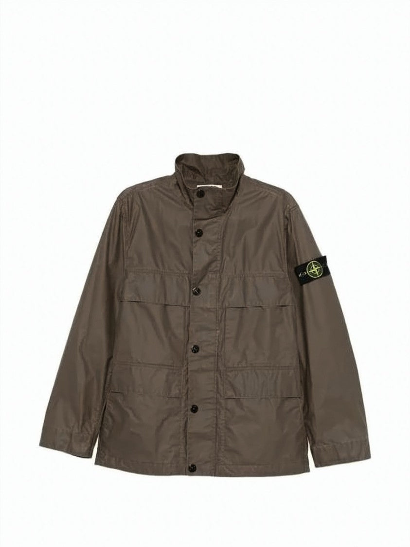 Stone Island Structured Brown Utility Jacket With High Collar