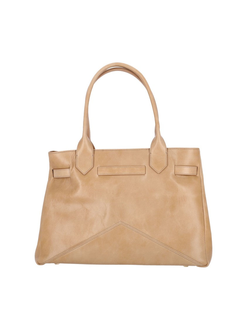 Ballantyne Beige Calf Leather Tote With Adjustable Buckle Detail