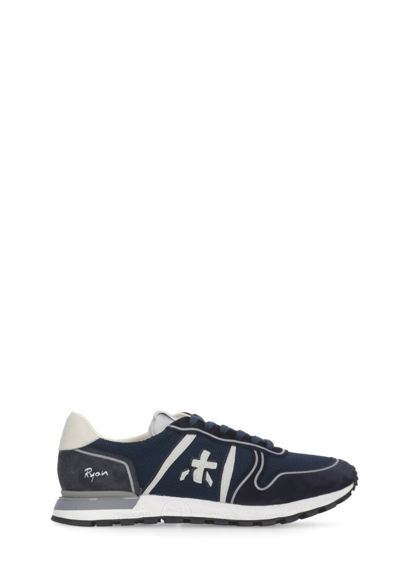 Prmt Blue Suede Leather And Fabric Sneakers