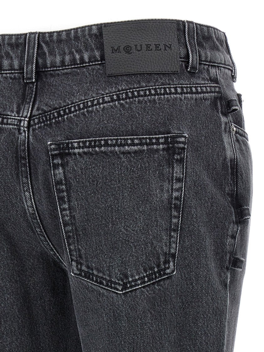 Mcqueen Asymmetric Closure Black Denim Jeans