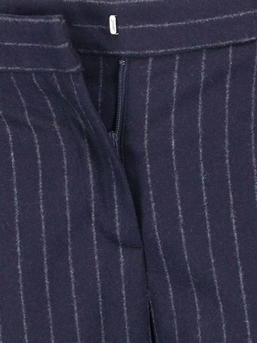 Lardini Dark Blue Wool-Cashmere Pinstripe Straight-Leg Pants
