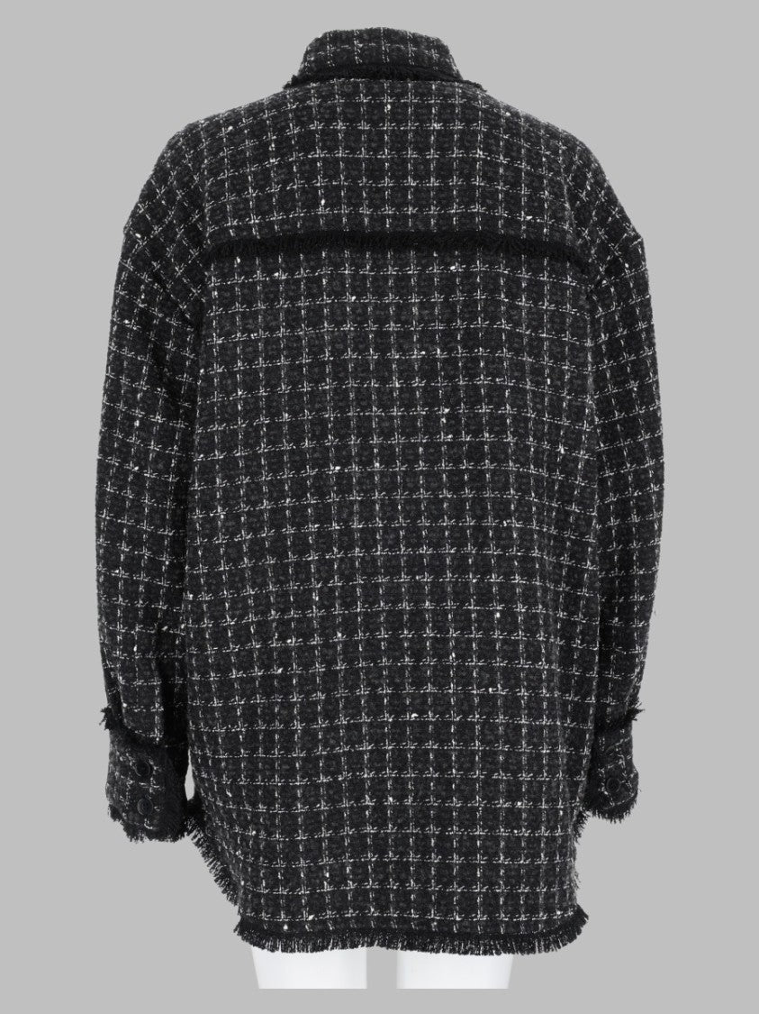 Msgm Black Checkered Frayed Detail Cotton-Blend Jacket