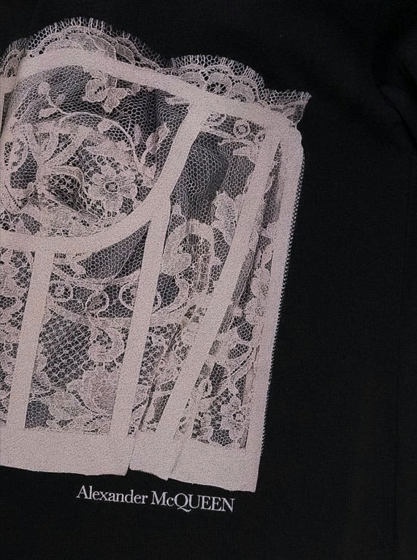 Alexander Mcqueen Short-Sleeved T-Shirt With Lace Corset Print