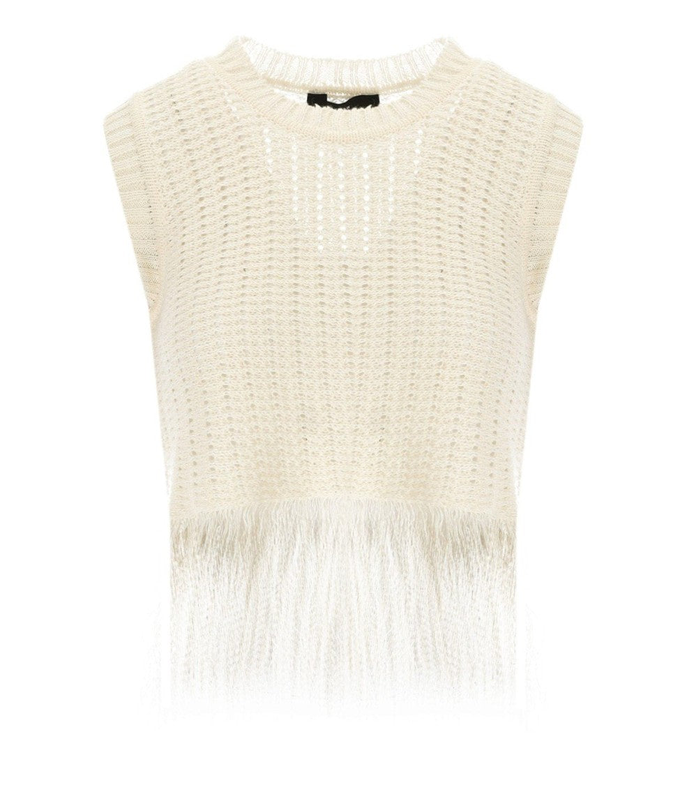 Max Mara Navetta White Fringed Top