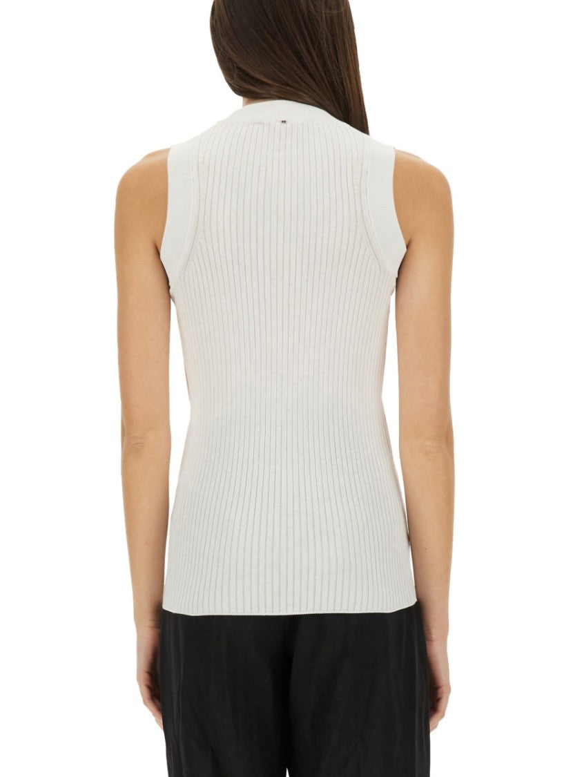 Sportmax Ribbed Sleeveless Slim Fit Top With High Neckline