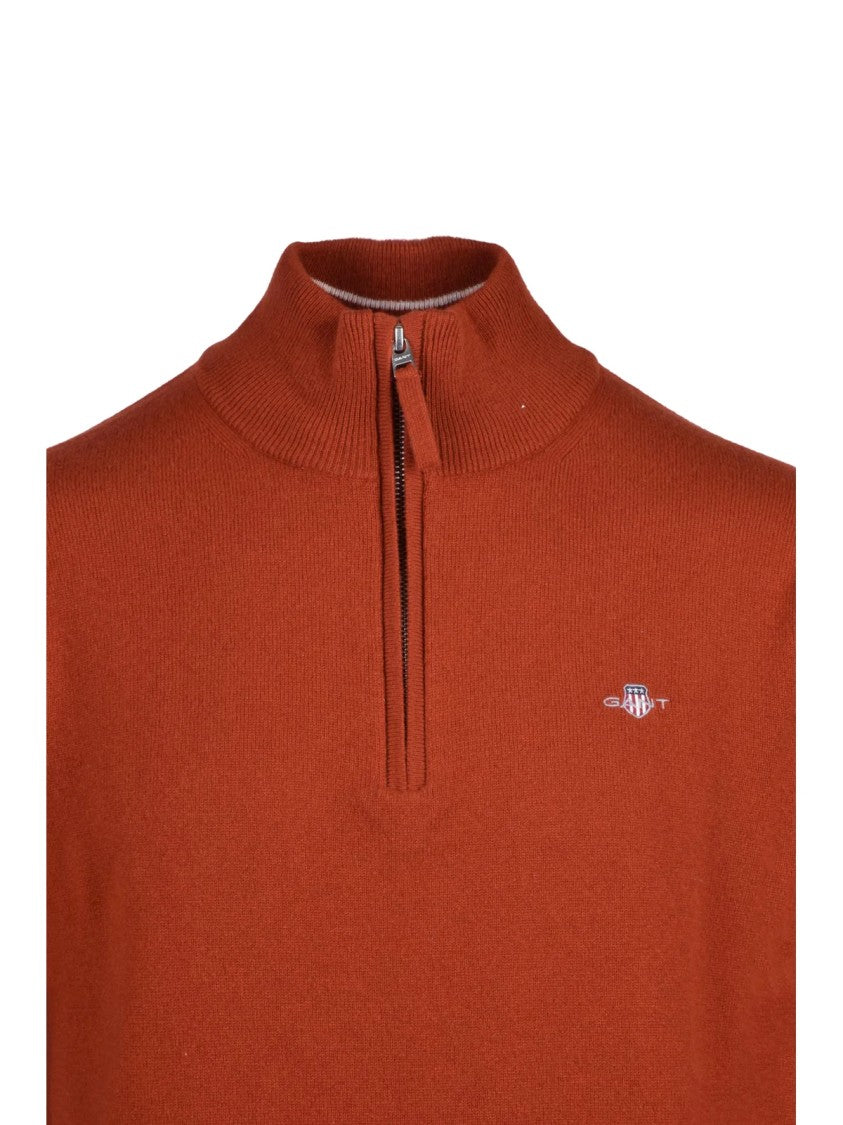Gant Rust Wool Pullover With Half-Zip And Embroidered Logo