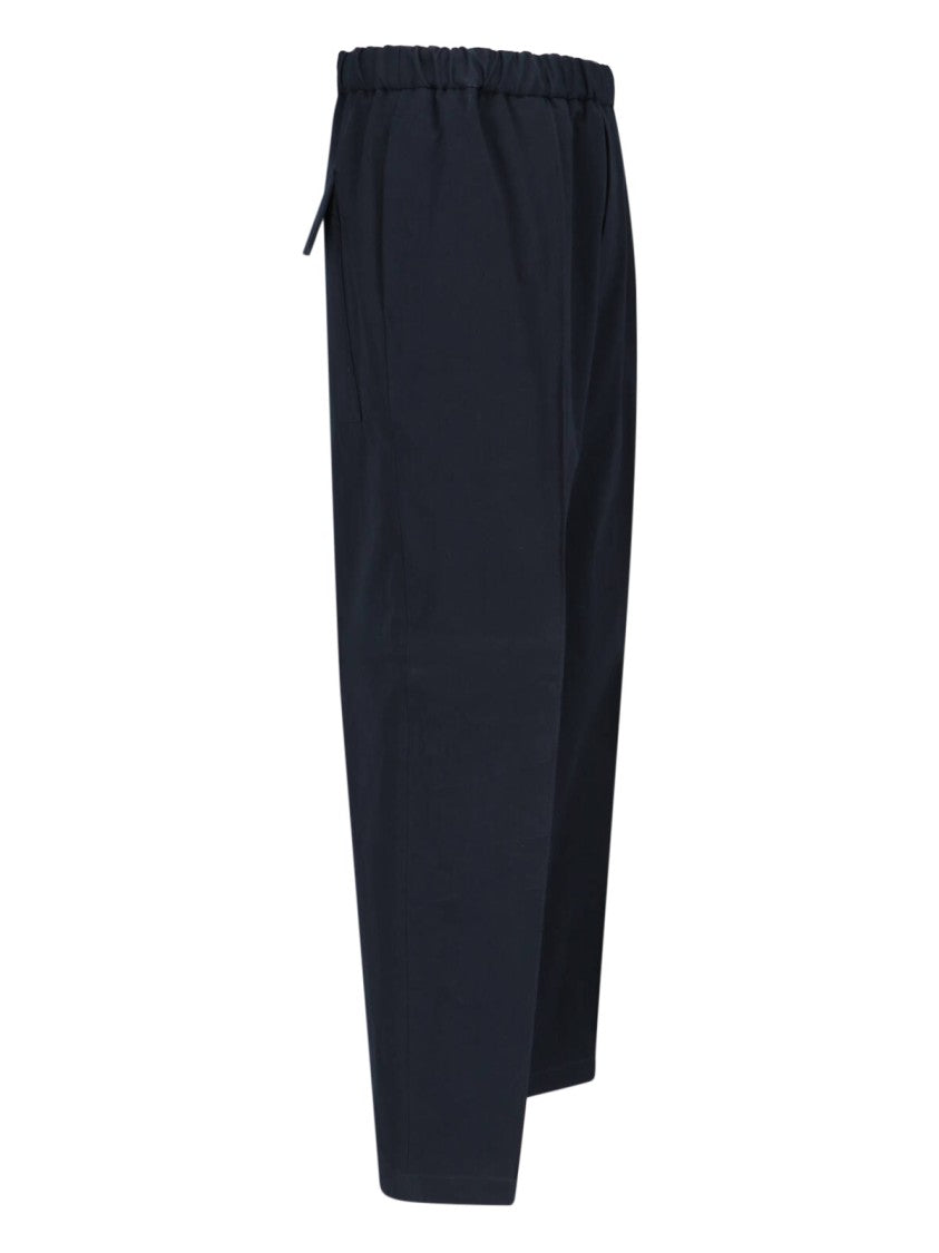 Jil Sander Cropped Tapered Blue Cotton Pants With Elastic Waistband