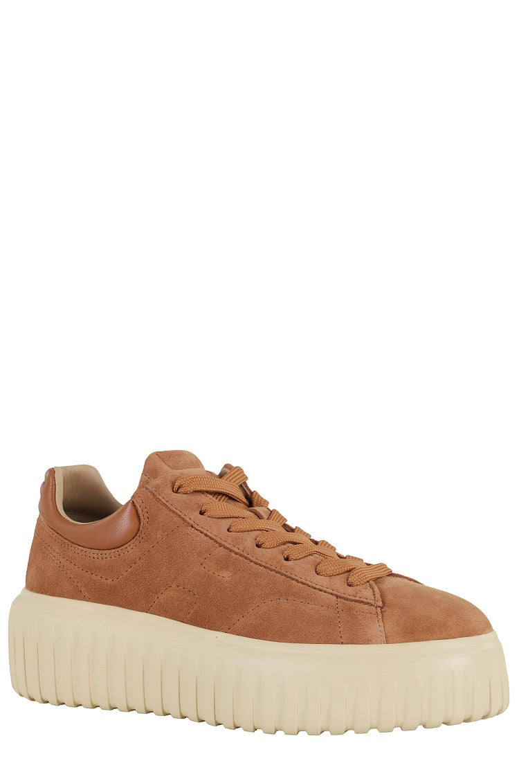 Hogan Brown Suede Sneakers With Smooth Leather Heel