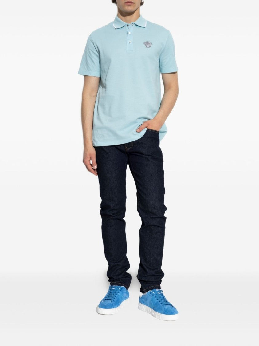 Versace Pale Blue Medusa Head Tipped Polo