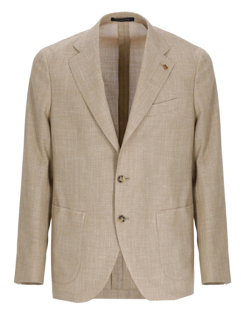 La Torre Red Beige Classic Lapel Wool Blazer