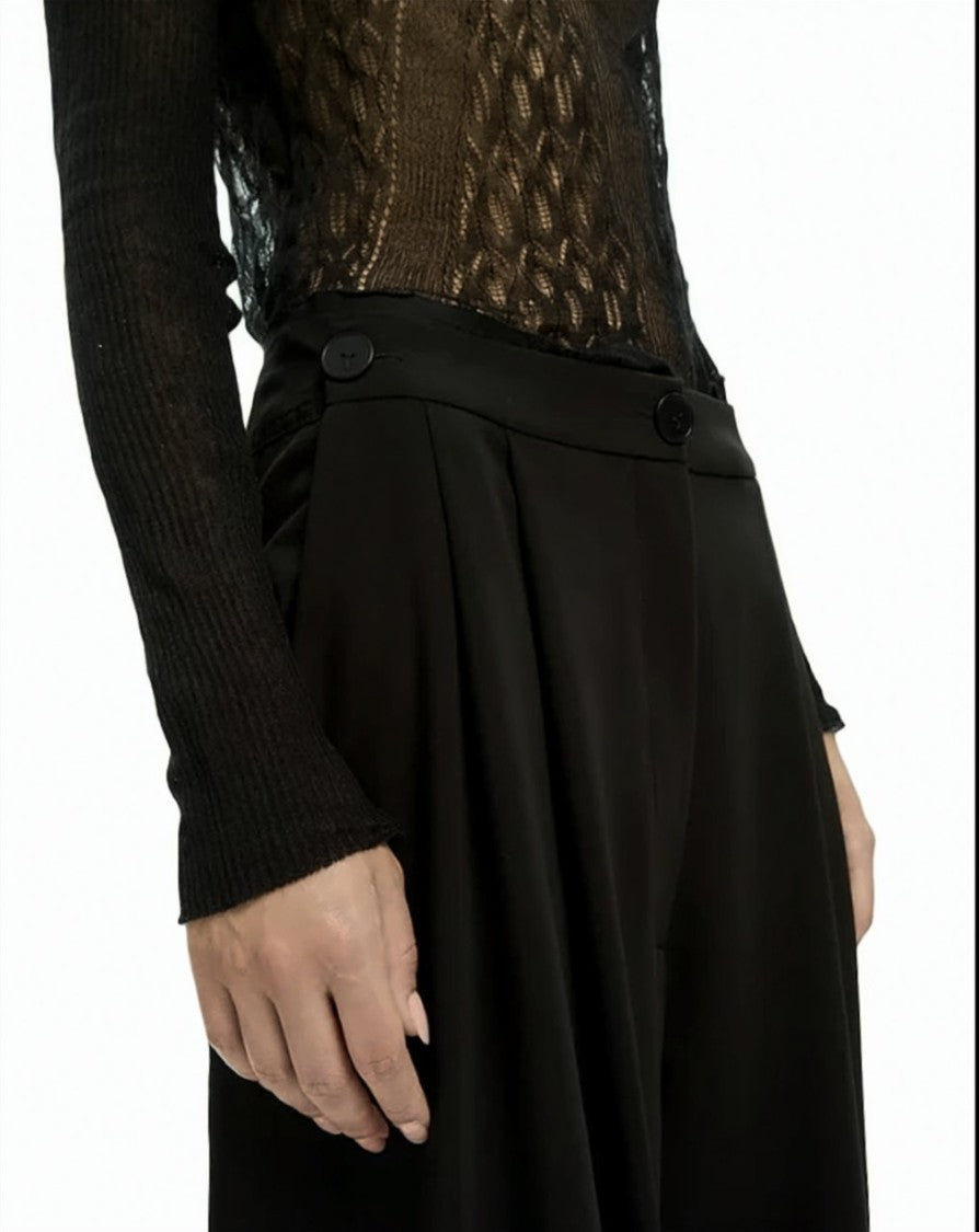 Mlo Fluid Front Pleats Adjustable Hem Wide-Leg Pants