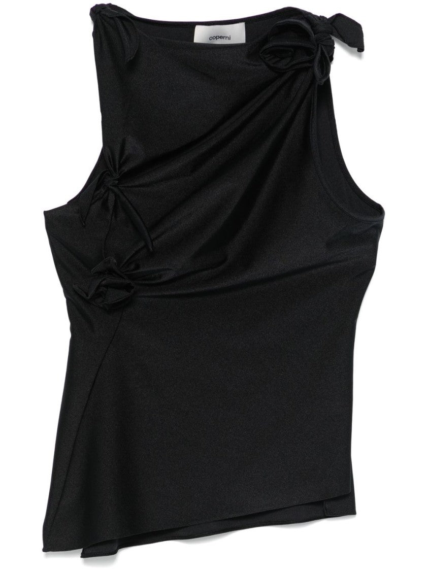 Coperni Black Satin Floral Appliqué Cut-Out Top