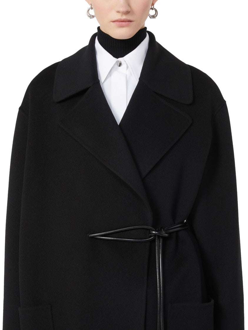 Max Mara Cinch-Waist Black Coat With Large Lapel