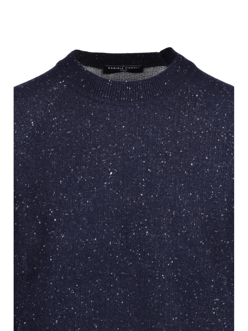 Daniele Fiesoli Blue Deep Blue Merino Wool-Blend Crewneck Sweater