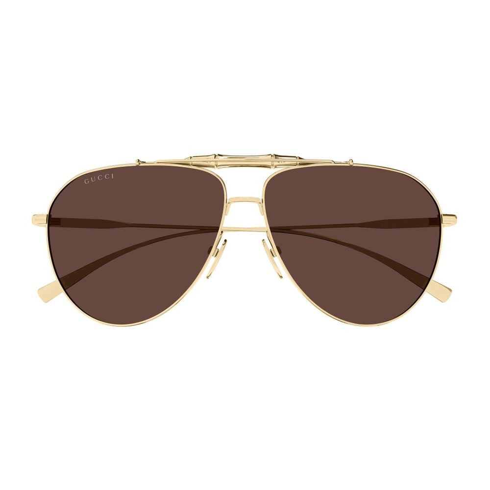 Gucci Pilot Sunglasses With Gold Metal Frame And Bamboo Detail