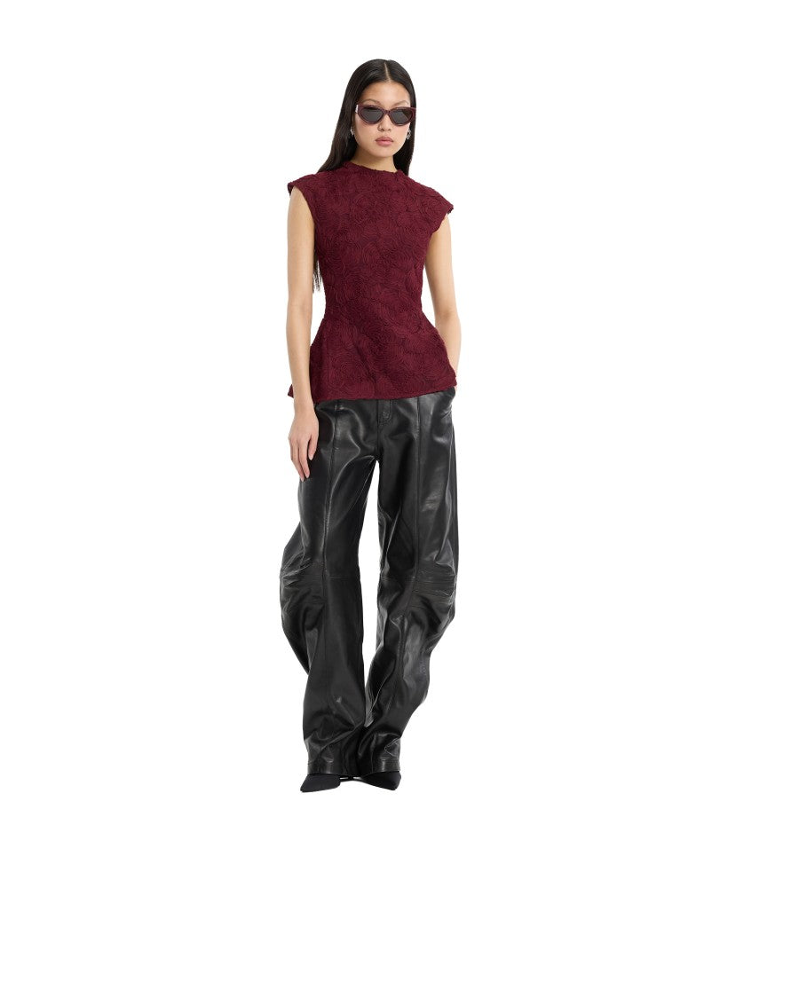 Rotate High-Waisted Black Lamb Leather Cargo Pants