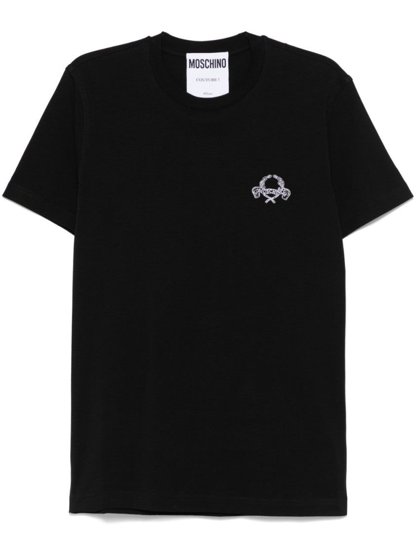 Moschino Short-Sleeve Black T-Shirt With Intricate Embroidery