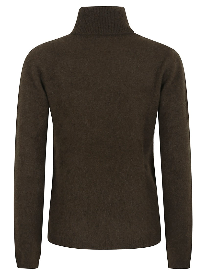 Parosh Raccoon Fur Sweater With Ribbed High Collar