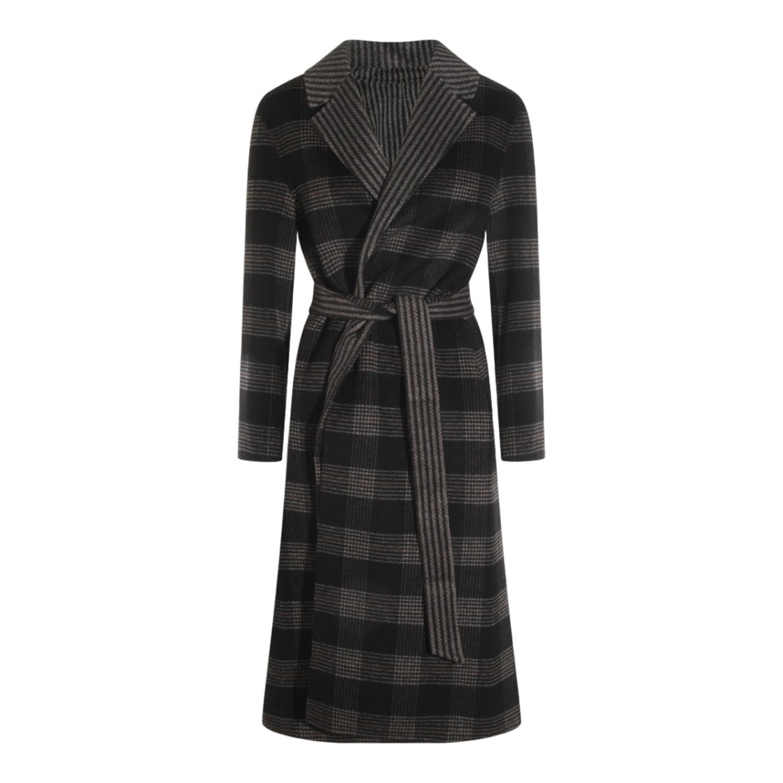Twin-Set Plaid Long Coat With Tailored Waist
