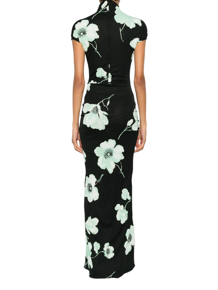 Alaïa Black Jersey Draped Sakura Printed Midi Dress