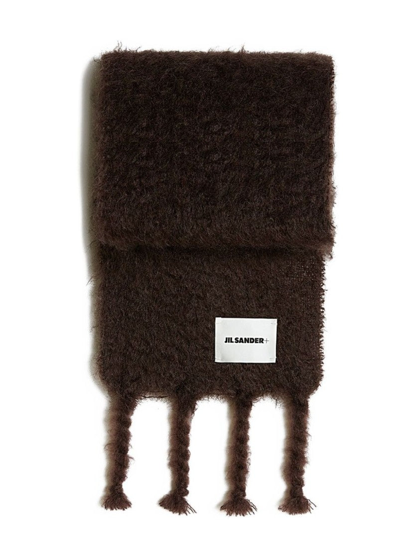 Jil Sander Bordeaux Mohair Blend Scarf With Fringed Tassels