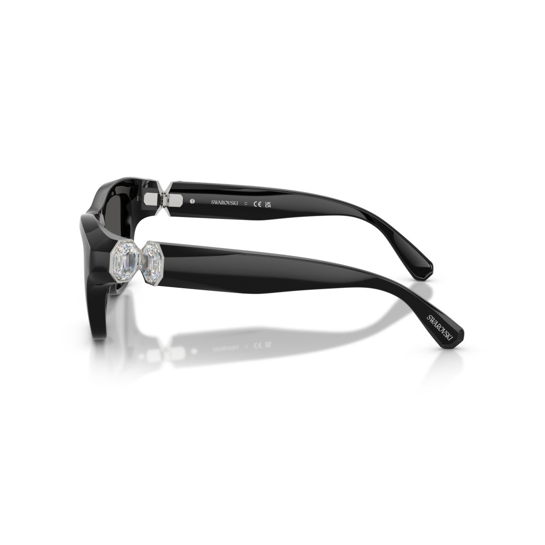 Swarovski 0Sk6056u Rectangular Black Sunglasses With Crystal Embellishments