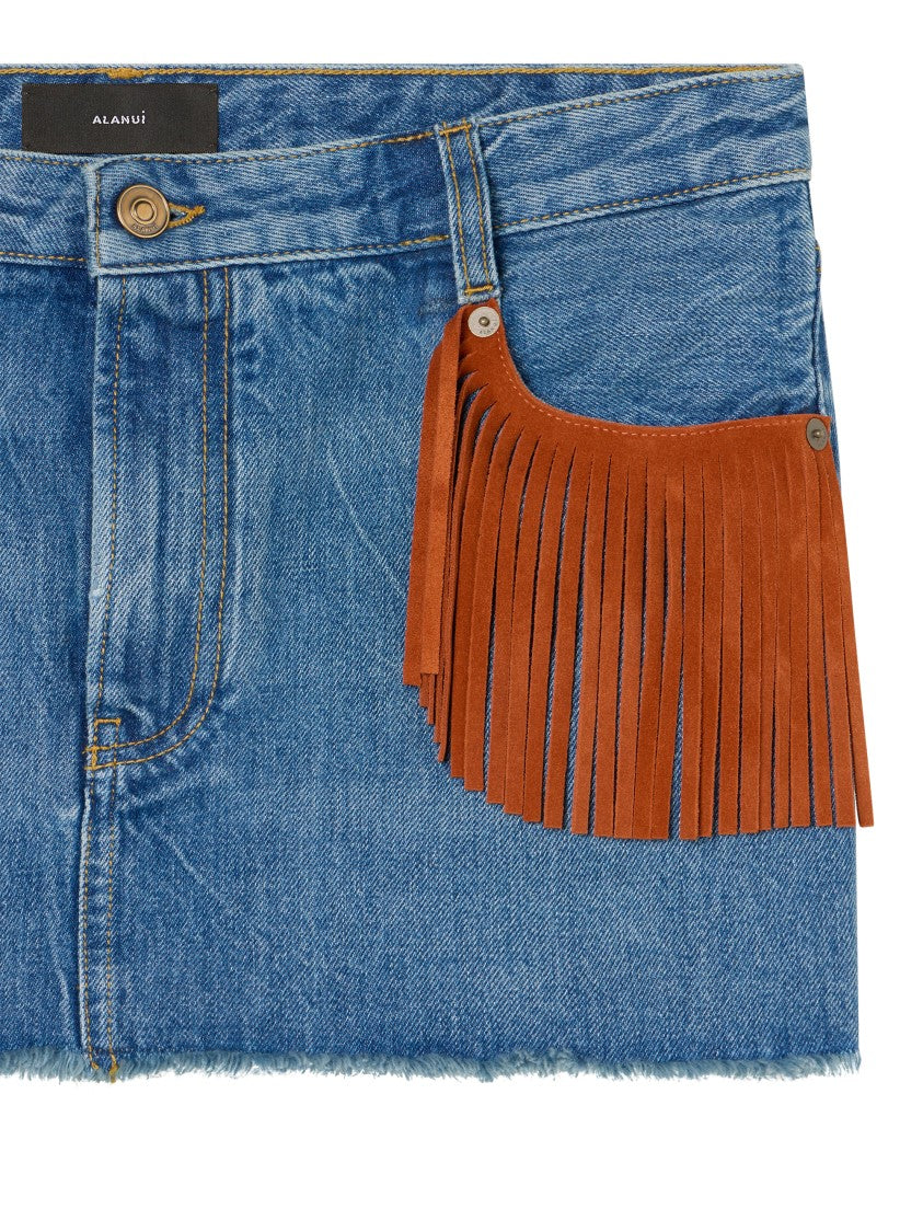 Alanui Denim Mini Skirt With Raw Hem
